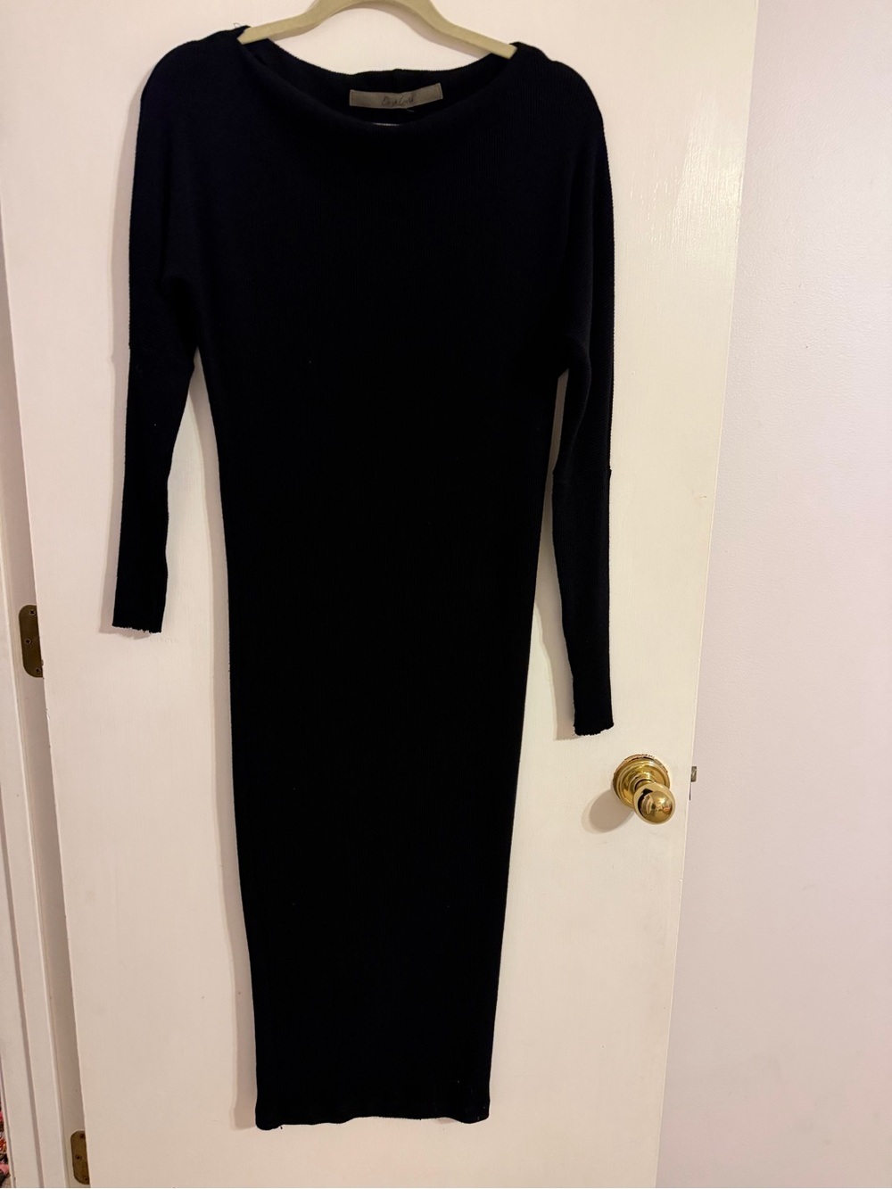 Enza Costa Black Ribbed Crewneck midi dress